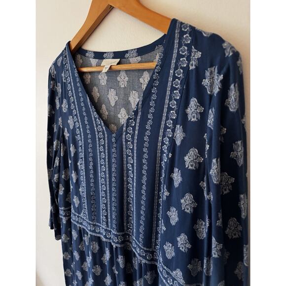 J. Jill Top Small Blue Tunic Flouse Indian Print Slit Side Lagenlook Boho Blouse - Picture 4 of 11
